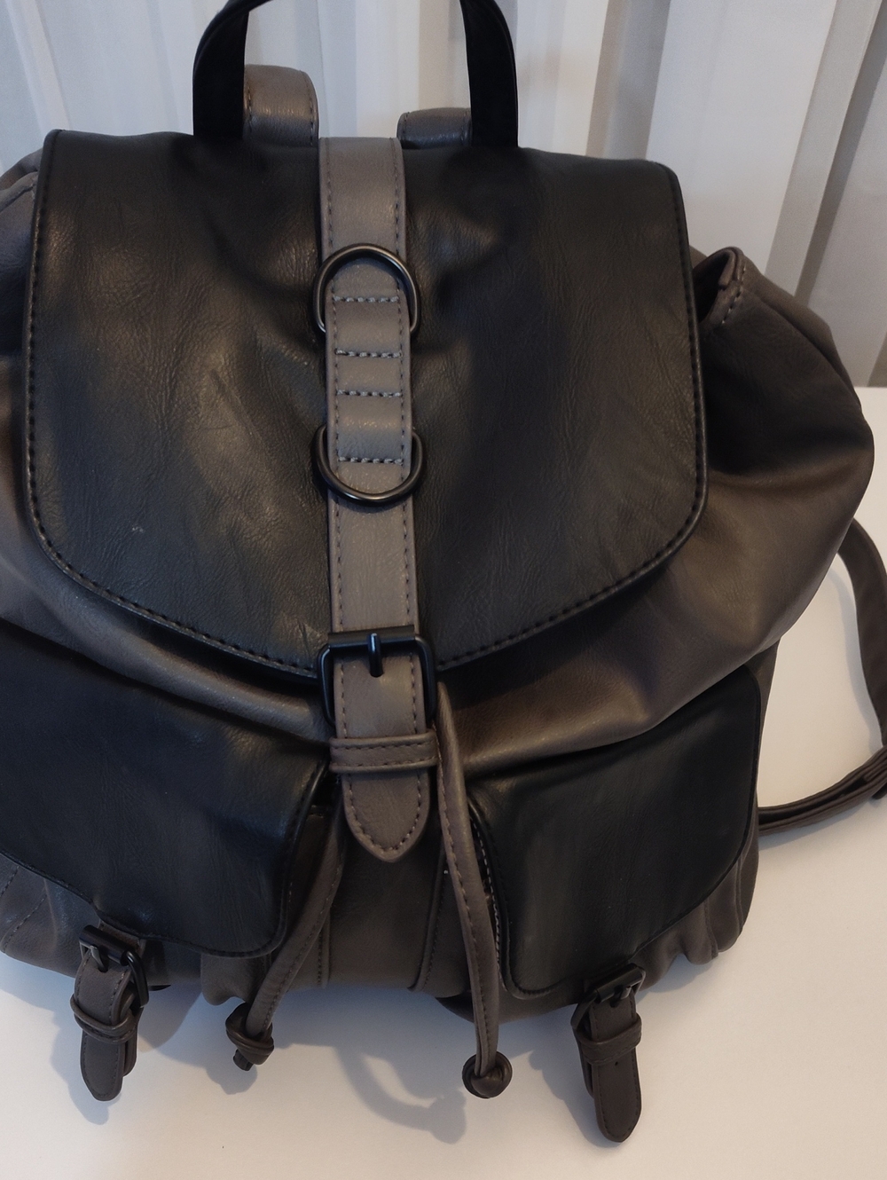 Women's Two-Tone Black and Gray Faux Leather Backpack